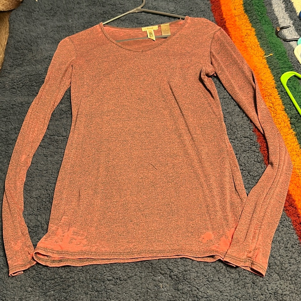 BKE L/s fitted shirt heathered fabric super soft women small long